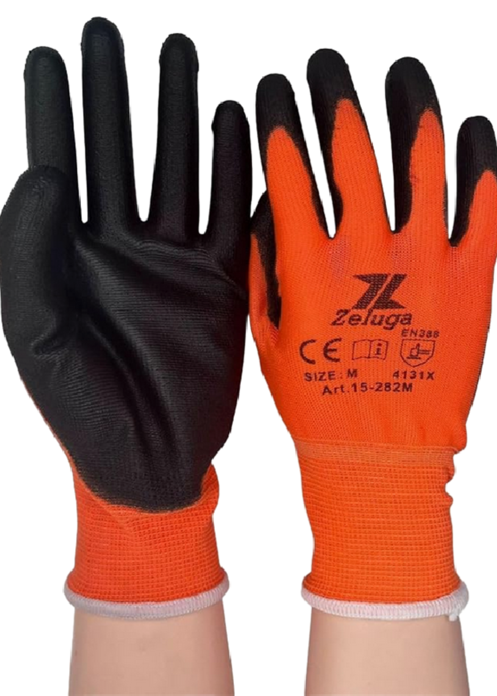 Zeluga 12 Pack, 13 gauge knitted Glove orange nylon coated-Large