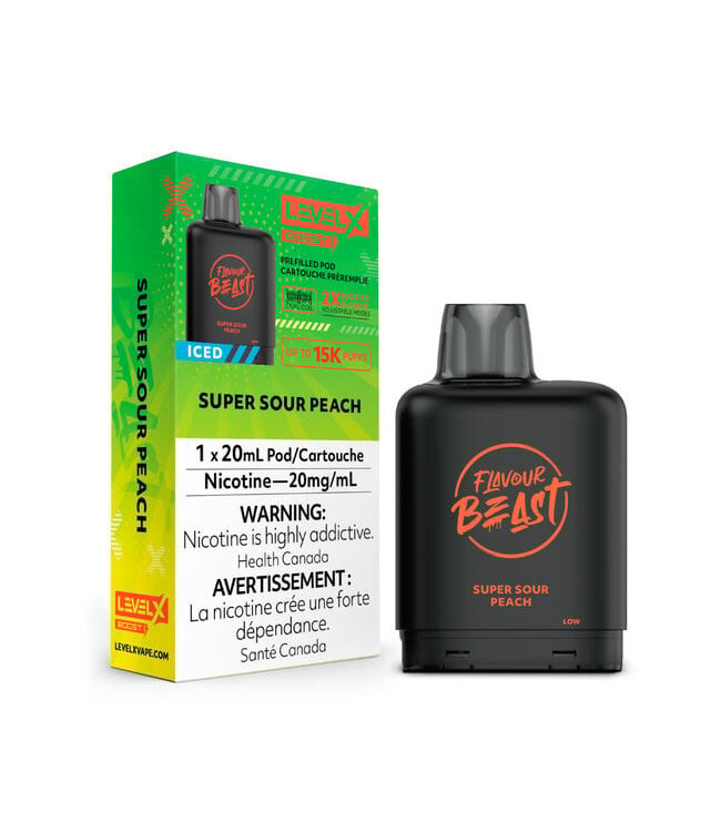 Super Sour Peach Iced - 20 mg Disposable Vape Pod - LEVEL X BOOST 15K - FLAVOUR BEAST - Ontario