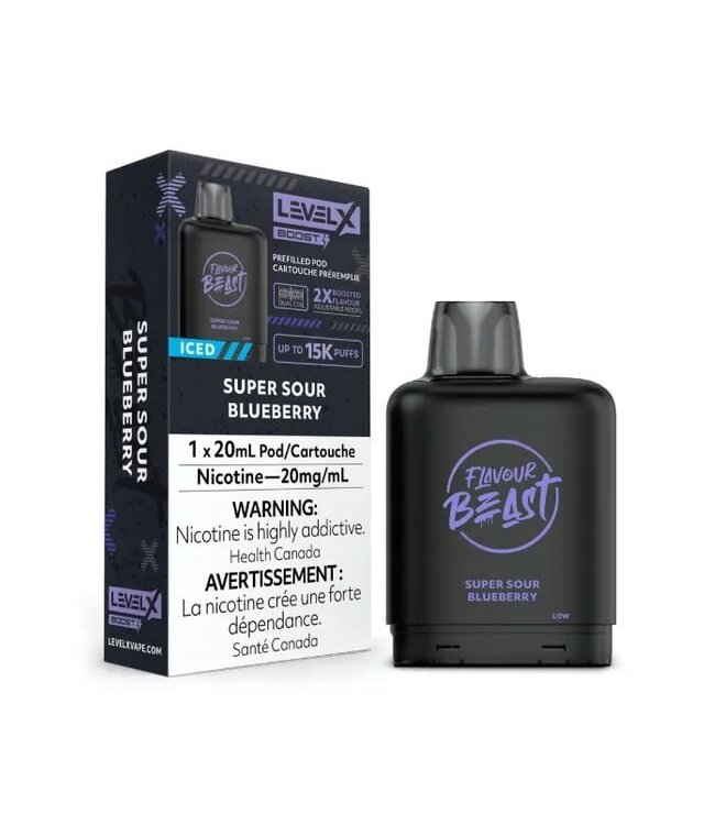 Super Sour Blueberry Iced - 20 mg Disposable Vape Pod - LEVEL X BOOST 15K - FLAVOUR BEAST - Ontario