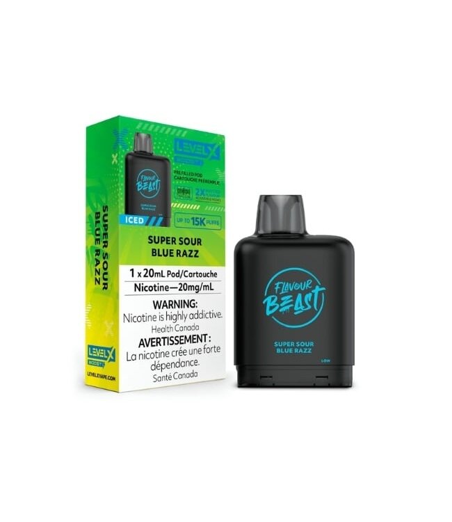 Super Sour Blue Razz Iced - 20 mg Disposable Vape Pod - LEVEL X BOOST 15K - FLAVOUR BEAST - Ontario