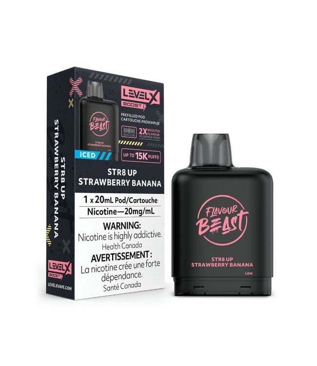 Str8 Up Strawberry Banana Iced - 20 mg Disposable Vape Pod - LEVEL X BOOST 15K - FLAVOUR BEAST - Ontario