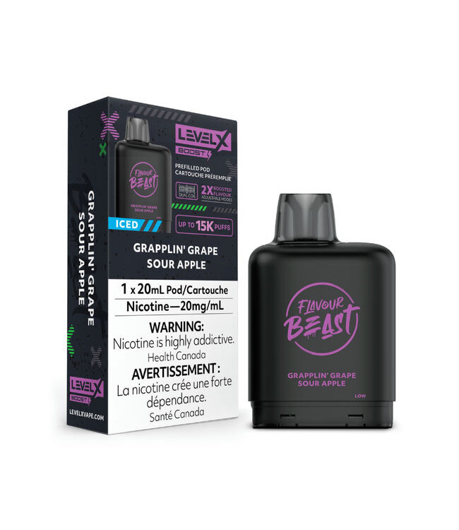 Grapplin' Grape Sour Apple Iced - 20 mg Disposable Vape Pod - LEVEL X BOOST 15K - FLAVOUR BEAST - Ontario