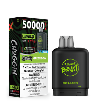 Level X Boost G2 Ultra 50K LEVEL X BOOST G2 ULTRA 50K - FLAVOUR BEAST - Chuggin' Green Dew Iced - 20 mg - ON