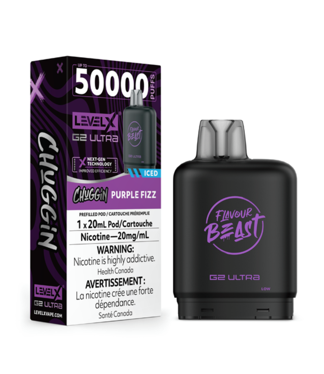 LEVEL X BOOST G2 ULTRA 50K - FLAVOUR BEAST - Chuggin' Purple Fizz Iced - 20 mg - ON