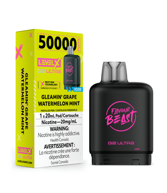 LEVEL X BOOST G2 ULTRA 50K - FLAVOUR BEAST - Gleamin' Grape Watermelon Mint Iced - 20 mg - ON
