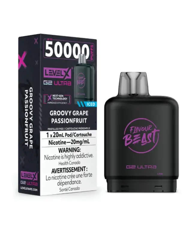 LEVEL X BOOST G2 ULTRA 50K - FLAVOUR BEAST - Groovy Grape Passionfruit Iced - 20 mg - ON