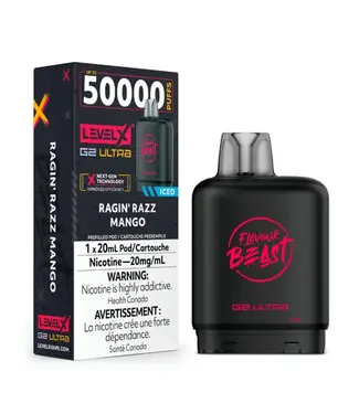 Level X Boost G2 Ultra 50K LEVEL X BOOST G2 ULTRA 50K - FLAVOUR BEAST - Ragin' Razz Mango Iced - 20 mg - ON