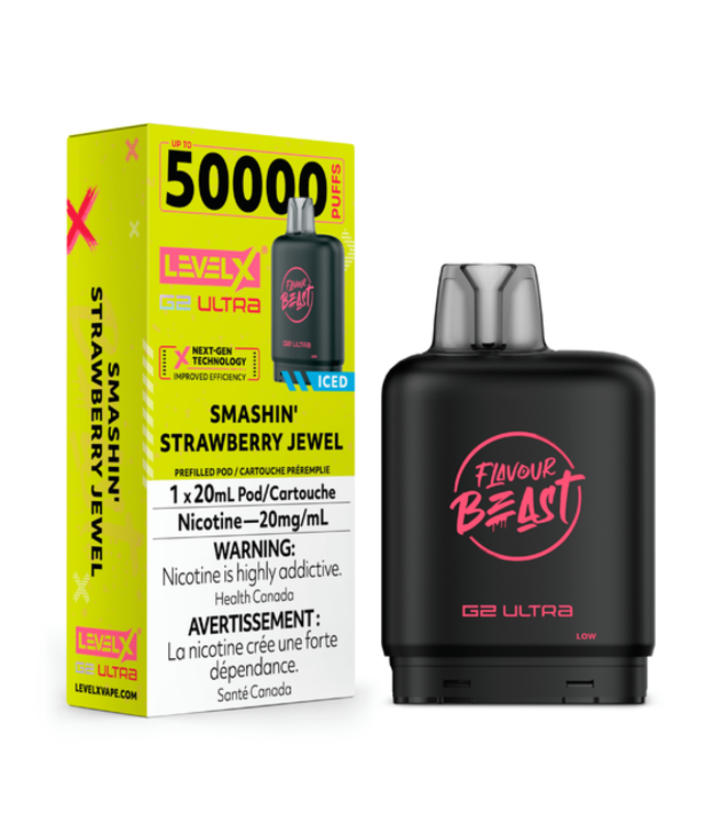 LEVEL X BOOST G2 ULTRA 50K - FLAVOUR BEAST - Smashin' Strawberry Jewel Iced - 20 mg - ON