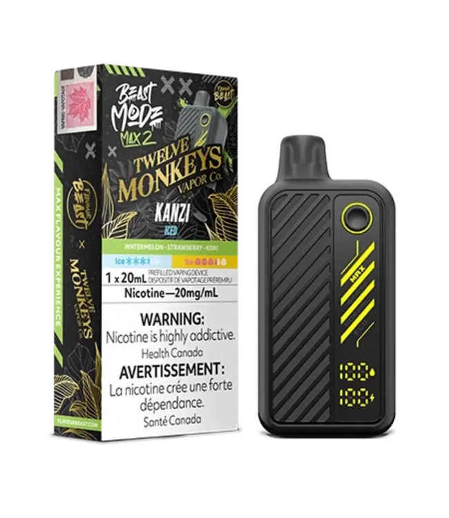 FLAVOUR BEAST BEAST MODE MAX 2 x 12 MONKEYS 50K - Kanzi Iced 20 mg Disposable Vape - ON