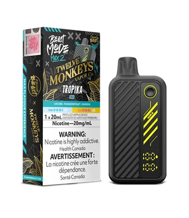 FLAVOUR BEAST BEAST MODE MAX 2 x 12 MONKEYS 50K - Tropika Iced 20 mg Disposable Vape - ON