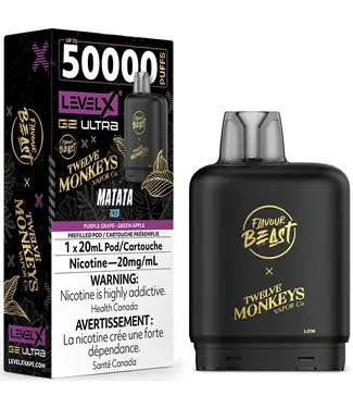 LEVEL X BOOST G2 ULTRA x 12 MONKEYS 50K LEVEL X BOOST G2 ULTRA x 12 MONKEYS 50K - 20ml - Matata Iced - 20 mg - ON