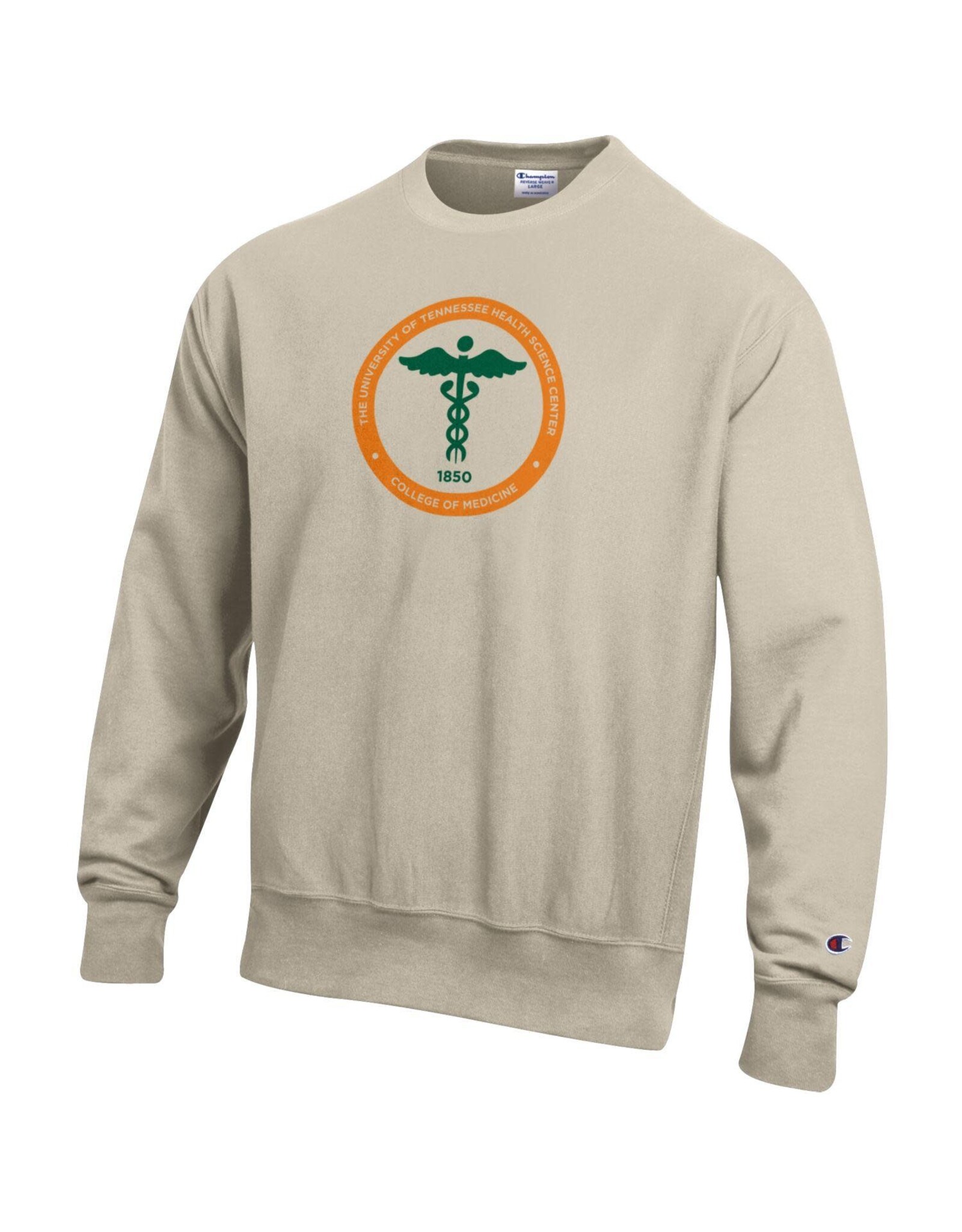 CHAMPION MEDICINE SEAL REVERSE WEAVE CREW OATMEAL HEATHER