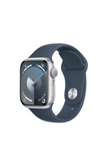 APPLE REDUCED FROM $399 APPLE WATCH SERIES 9 GPS 41mm SILVER ALUMINUM CASE w/ STORM BLUE SPORT BAND - M/L