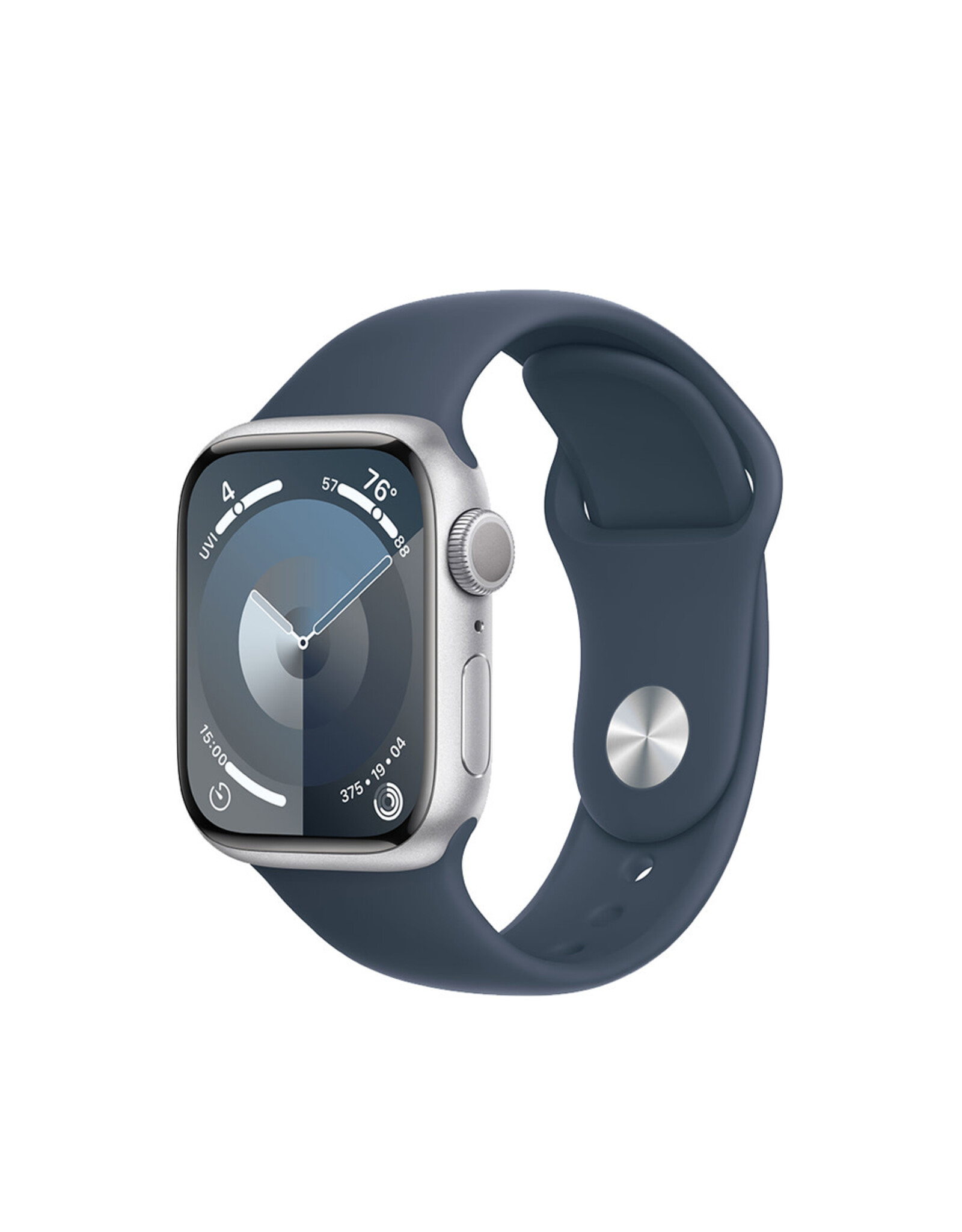 APPLE REDUCED FROM $399 APPLE WATCH SERIES 9 GPS 41mm SILVER ALUMINUM CASE w/ STORM BLUE SPORT BAND - M/L