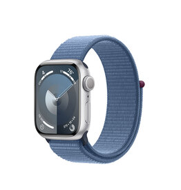 APPLE REDUCED FROM $399 APPLE WATCH SERIES 9 GPS 41mm SILVER ALUMINUM CASE w/ WINTER BLUE SPORT LOOP - CARBON NEUTRAL