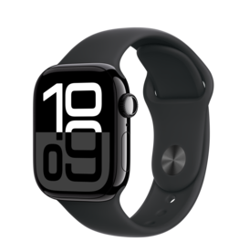 APPLE APPLE WATCH SERIES 10 GPS 46MM JET BLACK ALUMINUM CASE w BLACK SPORT BAND