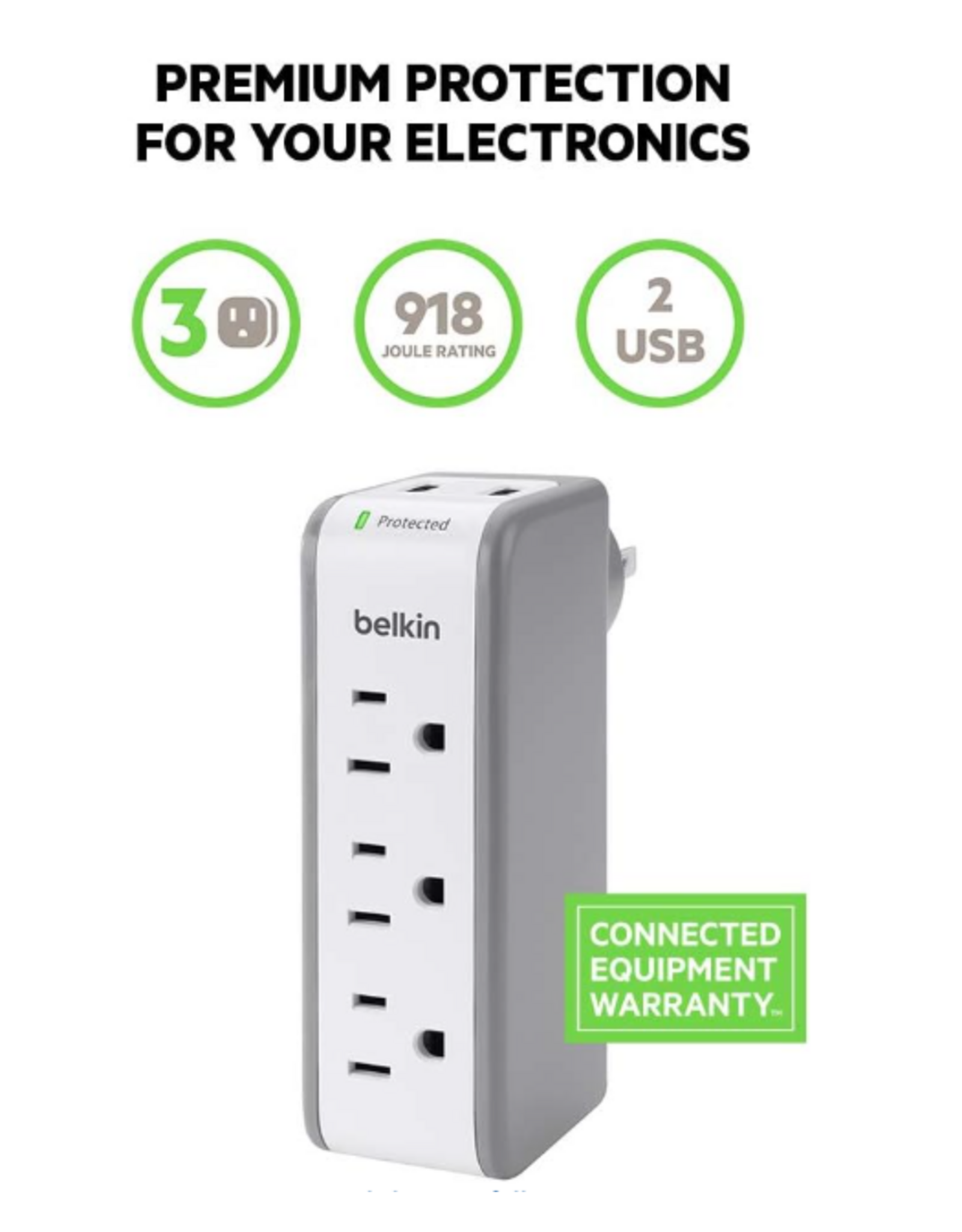 BELKIN MINI SURGE PROTECTOR w/ USB Charger