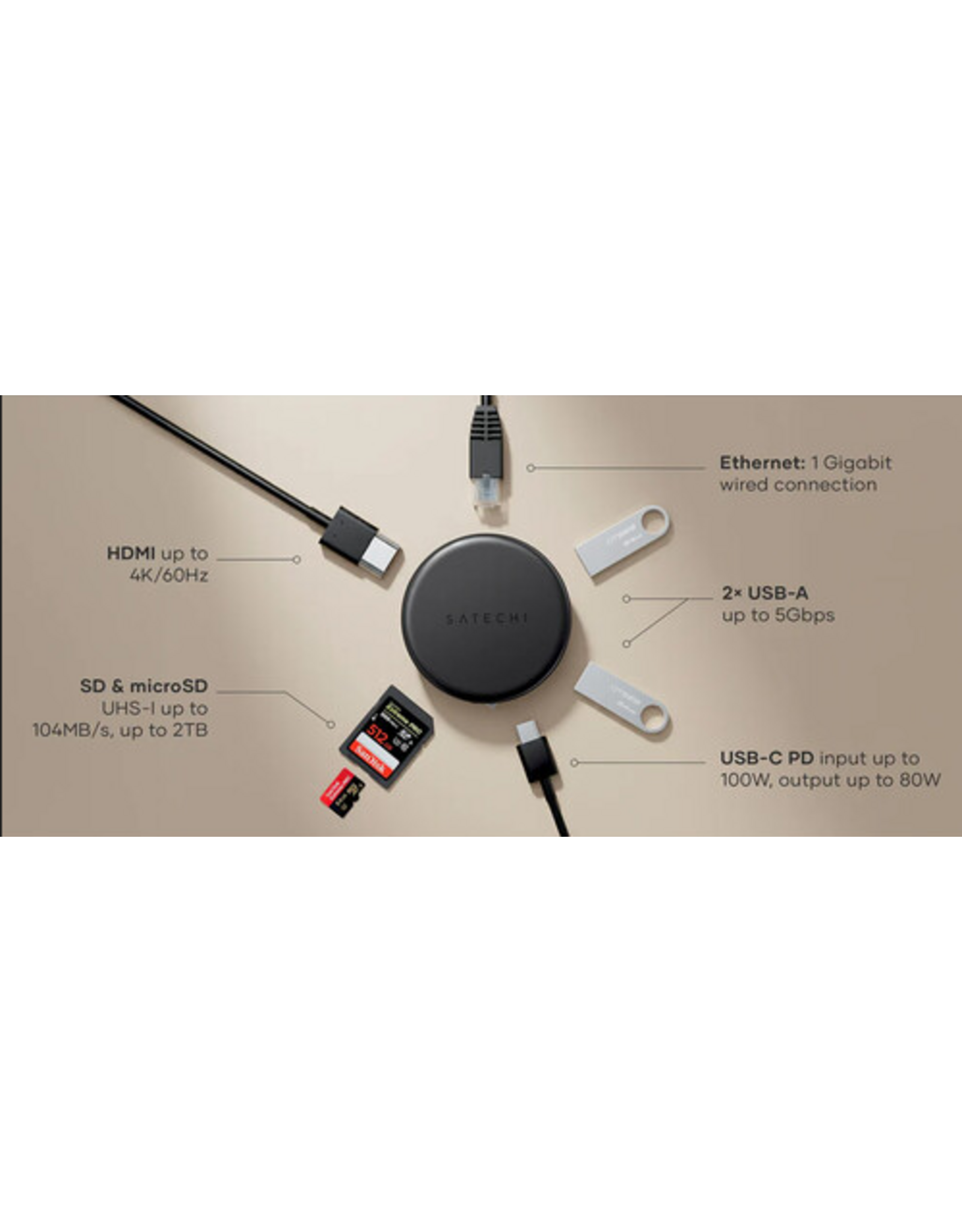 SATECHI SATECHI 7-PORT ONTHEGO MULTI-ADAPTER HUB
