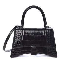 BALENCIAGA BALENCIAGA HOURGLASS SMALL CROC EMBOSSED BLACK