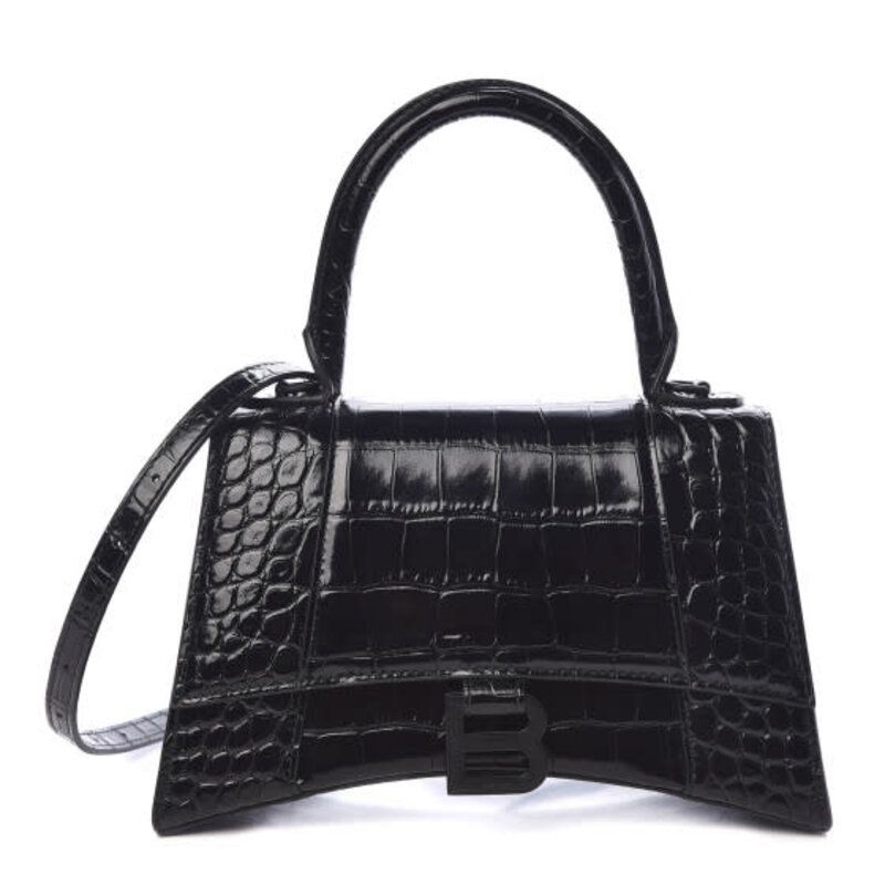 BALENCIAGA BALENCIAGA HOURGLASS SMALL CROC EMBOSSED BLACK