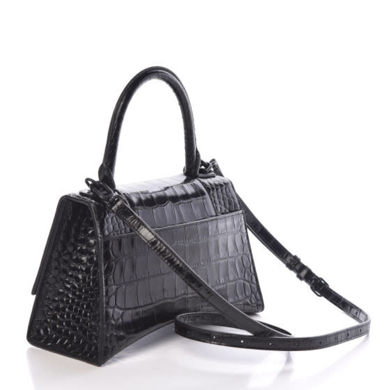 BALENCIAGA BALENCIAGA HOURGLASS SMALL CROC EMBOSSED BLACK