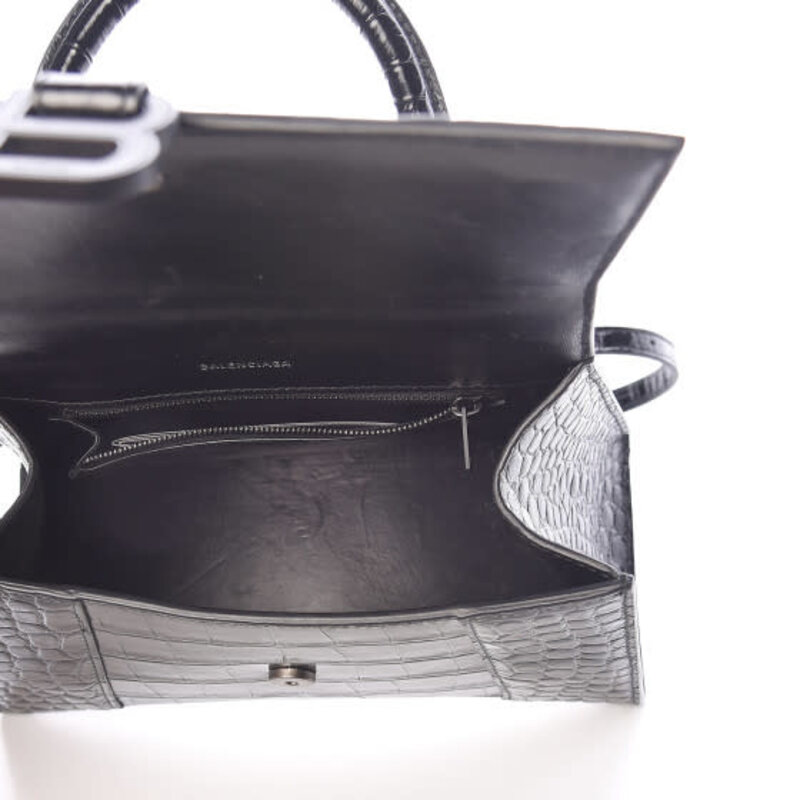 BALENCIAGA BALENCIAGA HOURGLASS SMALL CROC EMBOSSED BLACK