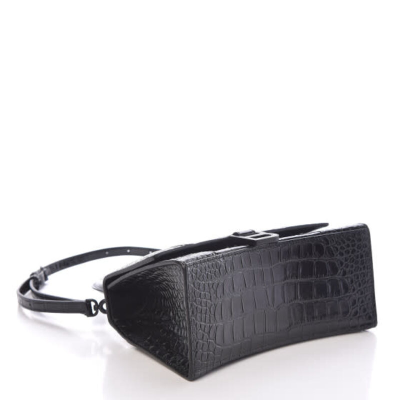 BALENCIAGA BALENCIAGA HOURGLASS SMALL CROC EMBOSSED BLACK