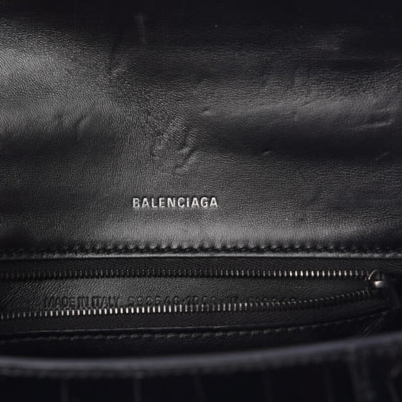 BALENCIAGA BALENCIAGA HOURGLASS SMALL CROC EMBOSSED BLACK