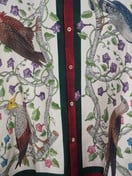 Gucci Multicolor Birds of Prey Print Silk Satin Button Front Half