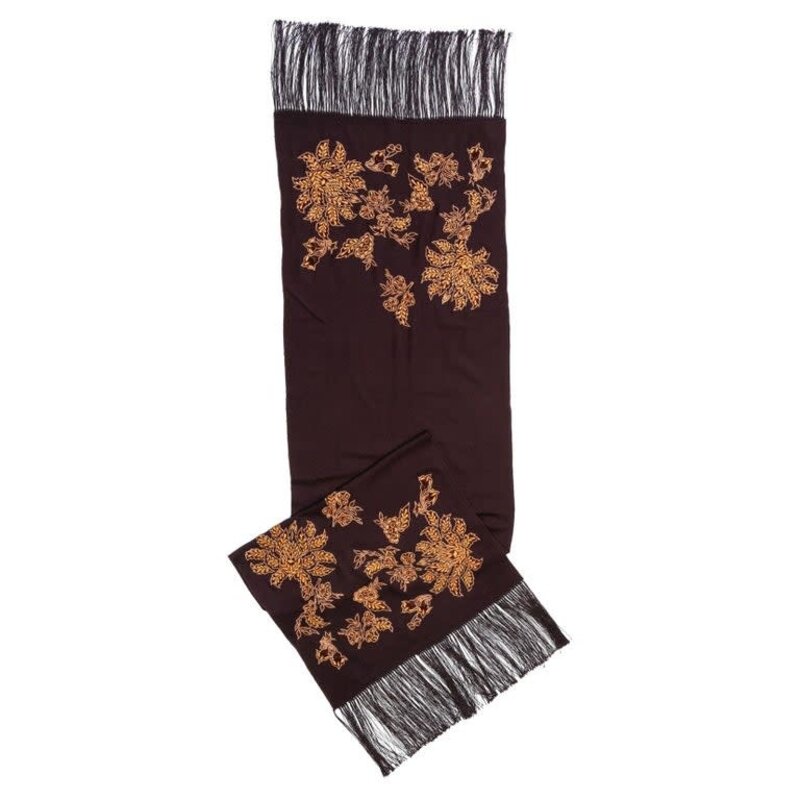 EMBROIDERED CASHMERE BROWN STOLE