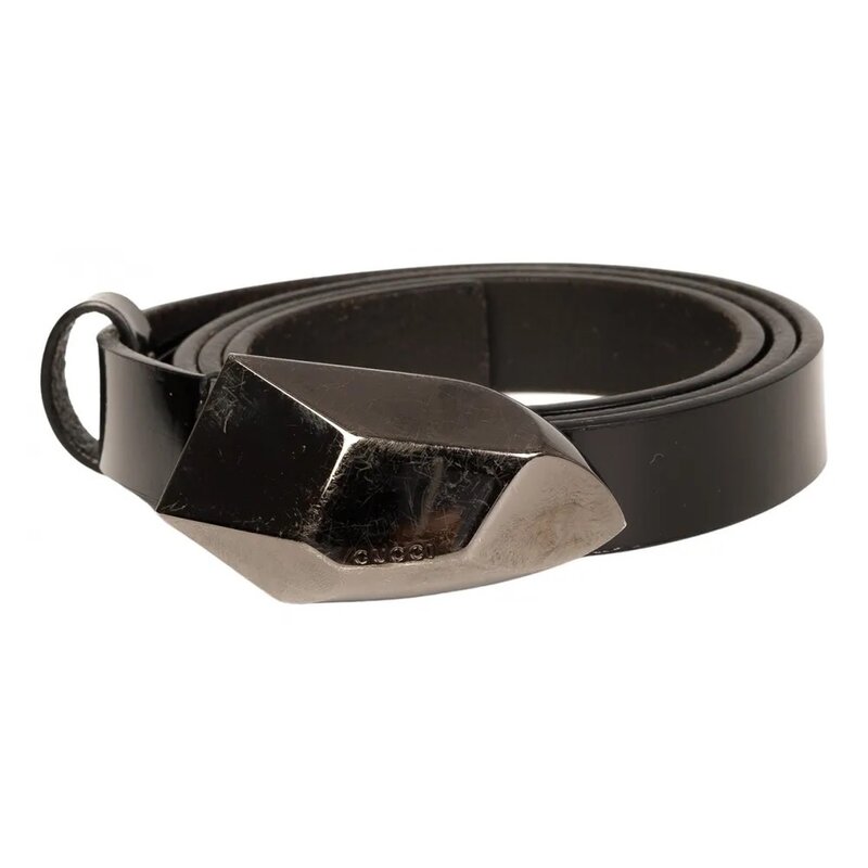 GUCCI GUCCI BLACK PATENT LEATHER BELT W LOGO BUCKLE (SIZE 85/34)