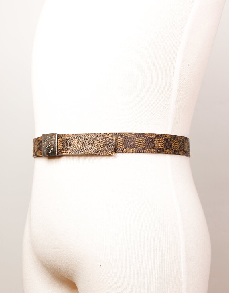 LOUIS VUITTON LOUIS VUITTON DAMIER EBENE BELT WITH SILVER BLOCK BUCKLE  (80/32)