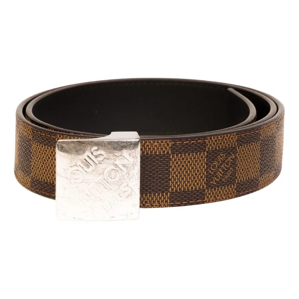 LOUIS VUITTON DAMIER EBENE BELT WITH SILVER BLOCK BUCKLE (80/32)