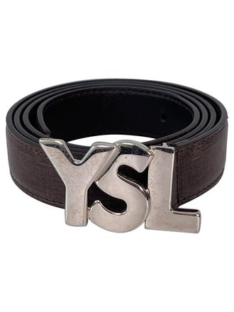 SAINT LAURENT YSL Black Leather Womens Wide Adjustable Belt Size 85