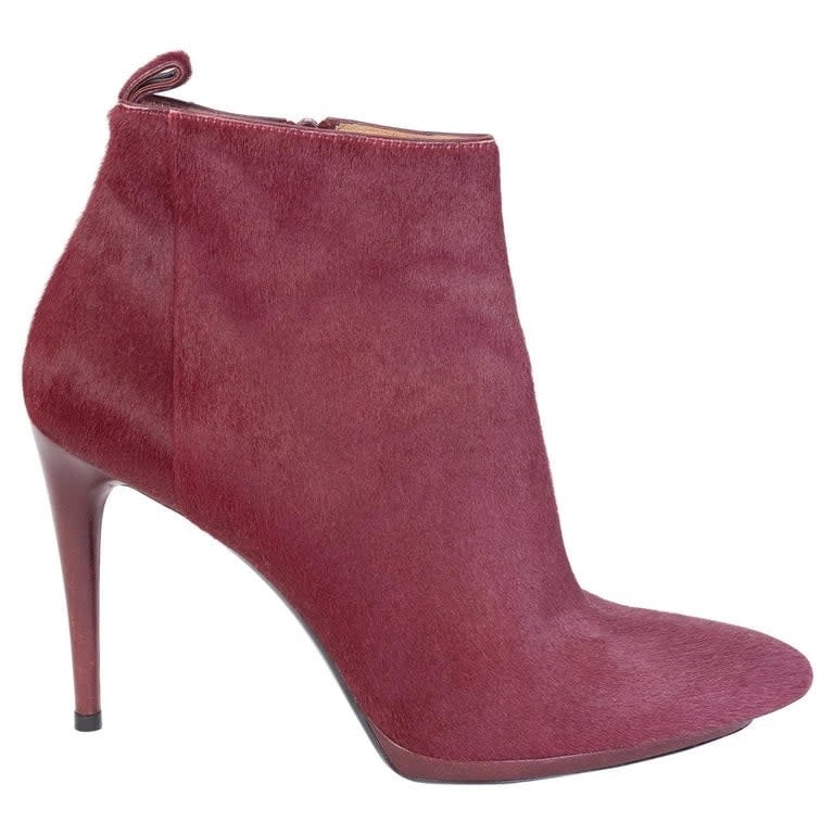 BALENCIAGA CALF HAIR ANKLE BOOT IN BURGUNDY (40 EU)