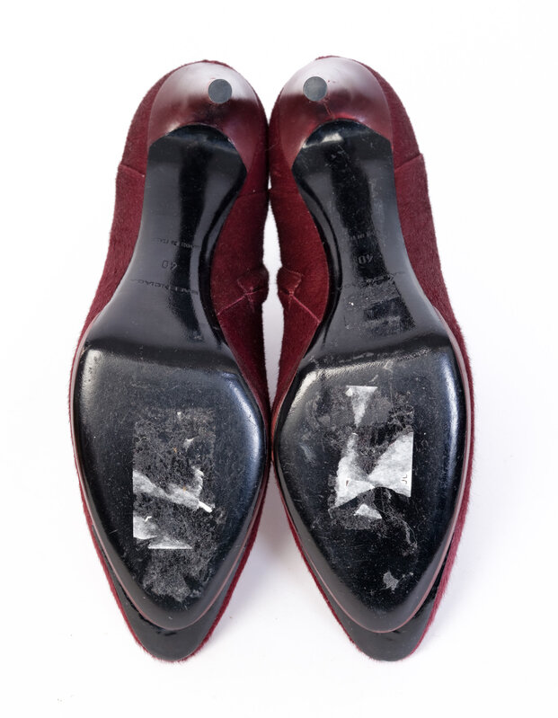 BALENCIAGA BALENCIAGA CALF HAIR ANKLE BOOT IN BURGUNDY (40 EU)