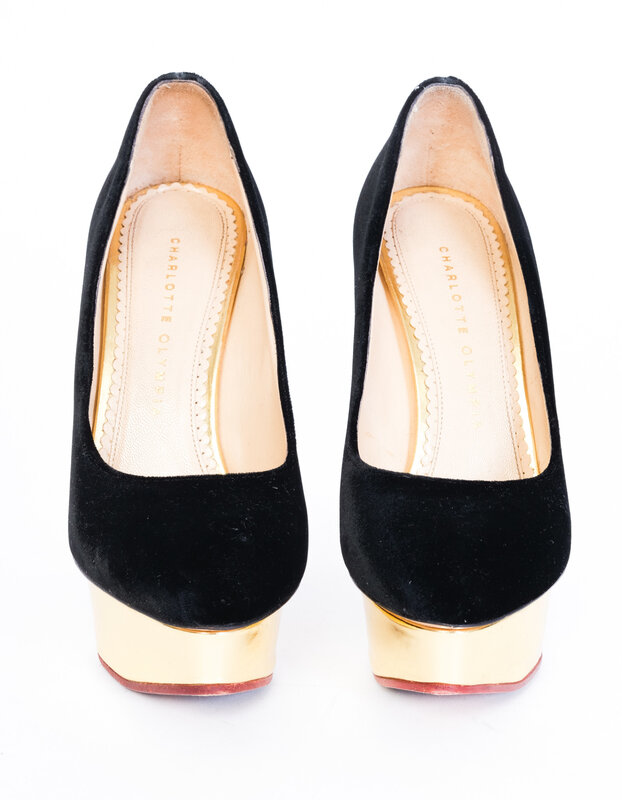 CHARLOTTE OLYMPIA CHARLOTTE OLYMPIA DOLLY BLACK SUEDE PLATFORM PUMP (37.5 EU)