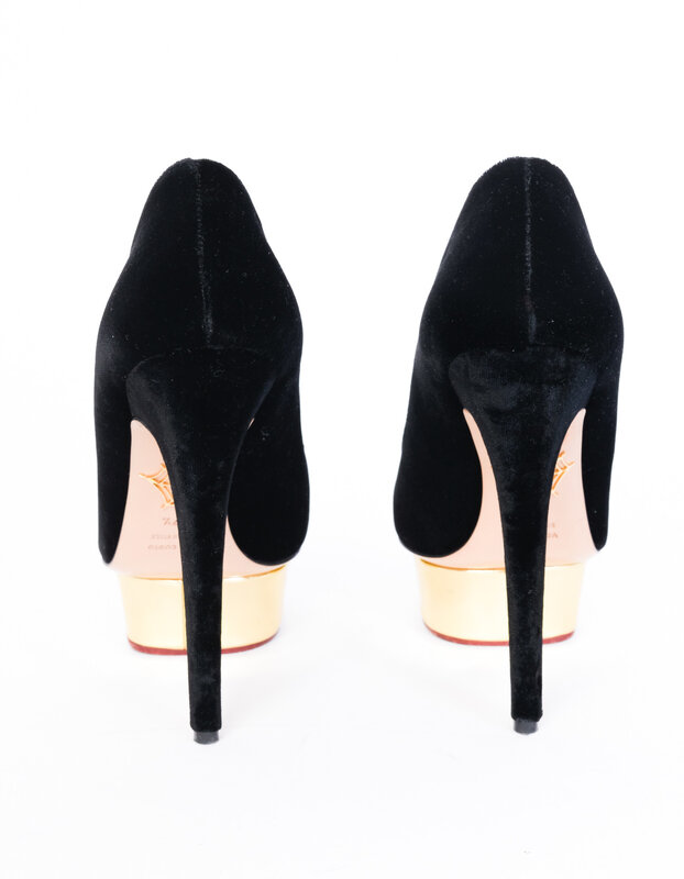 CHARLOTTE OLYMPIA CHARLOTTE OLYMPIA DOLLY BLACK SUEDE PLATFORM PUMP (37.5 EU)