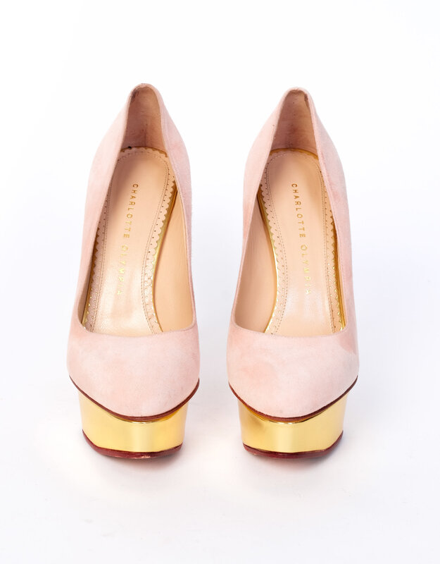 CHARLOTTE OLYMPIA CHARLOTTE OLYMPIA DOLLY NUDE SUEDE PLATFORM PUMPS (EU 37)