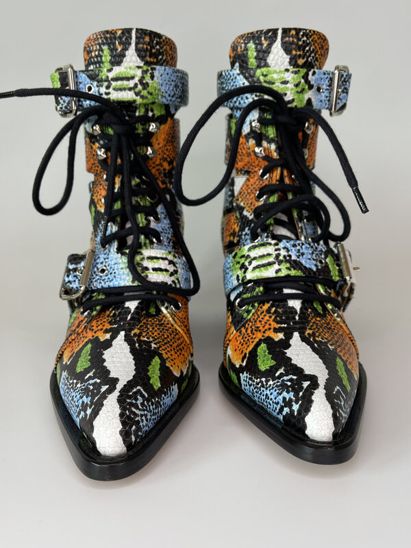 CHLOE CHLOE LEATHER SNAKE PRINT RYLEE BOOTS (38.5 EU)