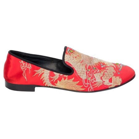 GIUSEPPE ZANOTTI RED EMBROIDERED CRYSTAL DRAGON LOAFERS (45 EU)