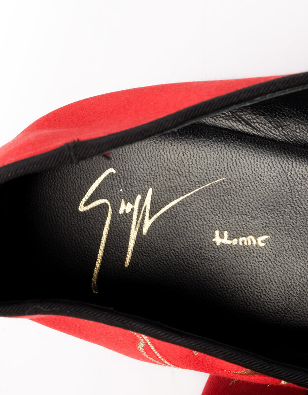 GIUSEPPE ZANOTTI GIUSEPPE ZANOTTI RED EMBROIDERED CRYSTAL DRAGON LOAFERS (45 EU)