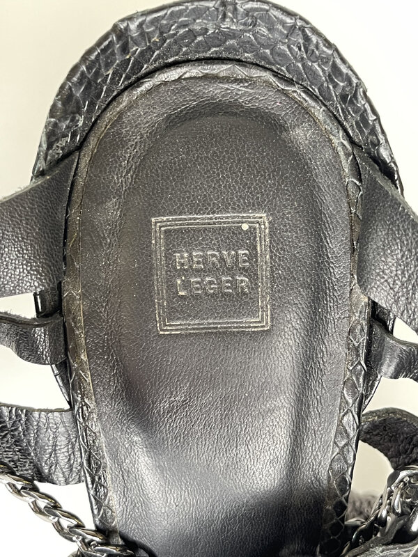 HERVÉ LÉGER HERVE LEGER PYTHON EMB. STRAPPY STILETTO PLATFORM SANDAL (38.5 EU) BLACK