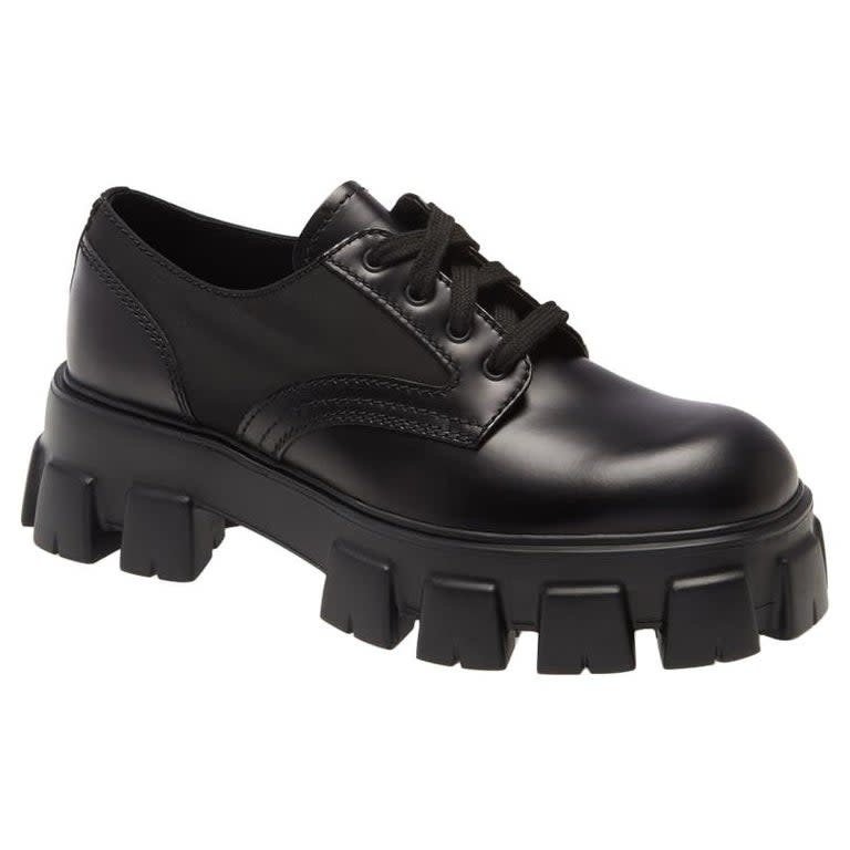 PRADA MONOLITH LEATHER LACE-UP DERBY SHOES (10 US) - CRTBLNCHSHP