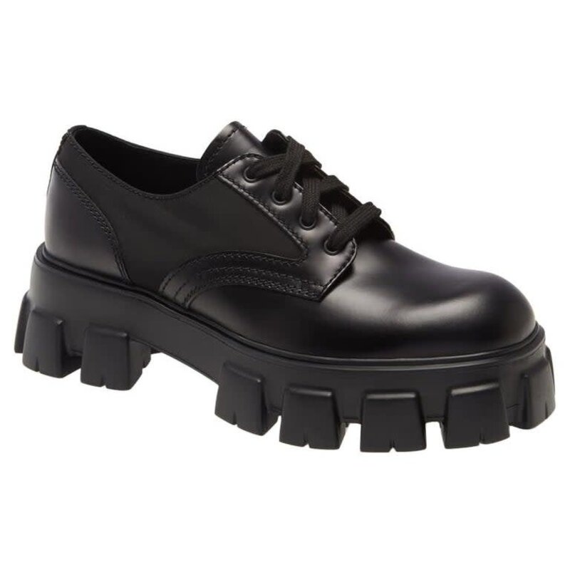 PRADA PRADA MONOLITH LEATHER LACE-UP DERBY SHOES (10 US)