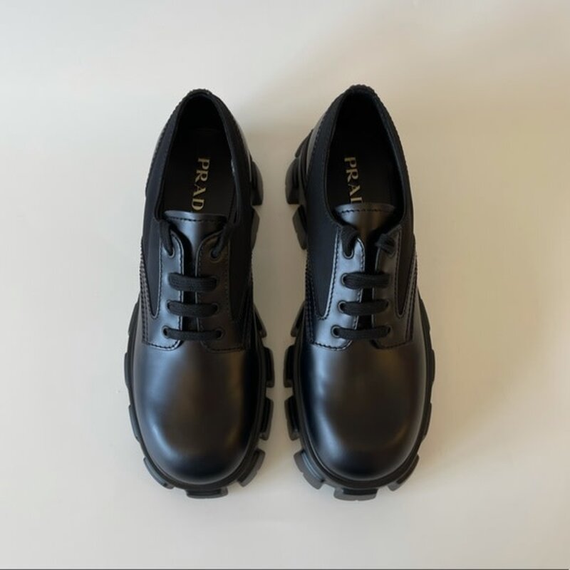 PRADA PRADA MONOLITH LEATHER LACE-UP DERBY SHOES (10 US)