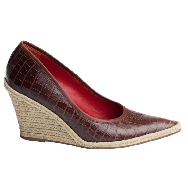 CELINE CELINE CROC EMBOSSED LEATHER WEDGE ESPADRILLE  (38.5 EU)