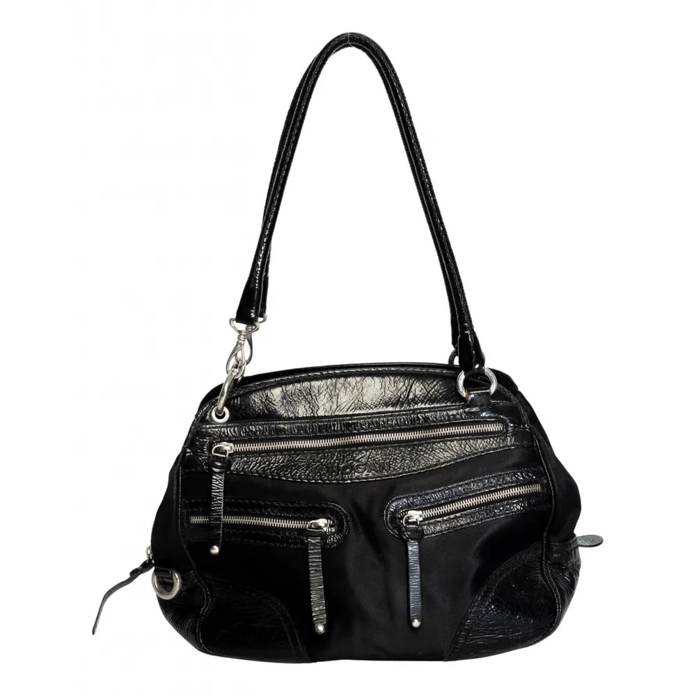 BLACK LEATHER AND NYLON SHOULDER BAG