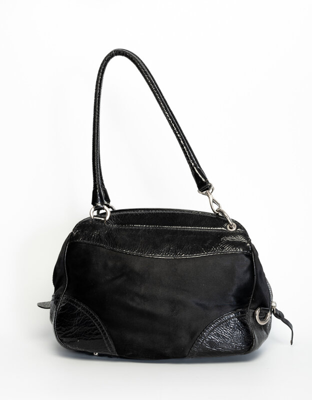 HOGAN BLACK LEATHER AND NYLON SHOULDER BAG