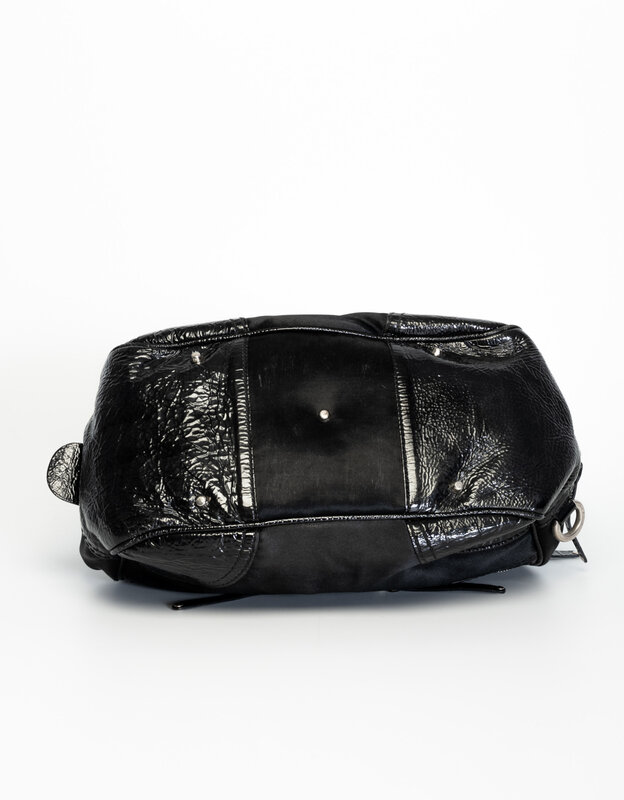 HOGAN BLACK LEATHER AND NYLON SHOULDER BAG